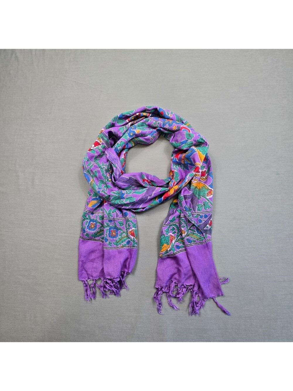 New Age Womens Festival Scarf Purple Floral Fringe Boho Birds Wrap Shawl Boho
